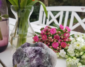Raw fluorite candle holder