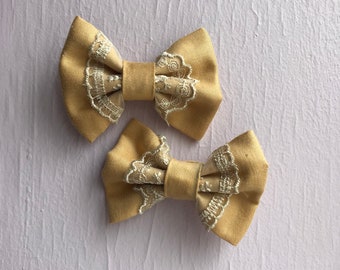 Set of two - Mustard Lace 3" Hair Bows