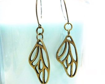 BRONZE WING EARRINGS - dragonfly wing dangle earrings