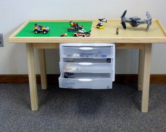 Heavy duty large building table, holds 8 base plates. Solid wood, and additional storage