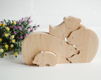 First puzzle Bears Family, Animal puzzle, Toddler wood puzzle, Waldorf toy, Wooden toy, Toddler toy, Montessori toy Mother's gift Home décor