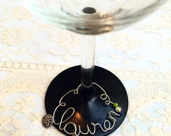 Wine glass name charm