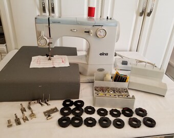 Vintage ELNA SUPERMATIC All Metal Sewing Machine, Completely Cleaned and Serviced, Carrying Case, MANY Cams and Accessories