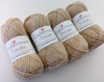Caramel cream Natural and undyed British Alpaca and Shetland wool (80:20 blend). Fingering weight. 50g 190 yds 175 m. Crafternoon Treats