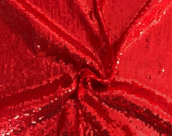 All-Over Micro Sequins Starlight Fabric on Stretch Mesh Fabric 54" wide sold BTY Red