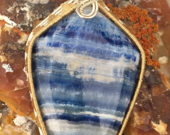 Turkish Lapis Lace Onyx wire wrapped mixed metal pendant 76mm by 35mm
