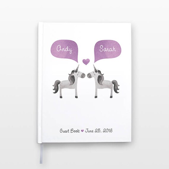 UNICORN Wedding Guest Book Wedding Keepsake, Unique Wedding Guestbook, Personalized Notebook, Couple Journal, Animal Wedding Book, Hardcover