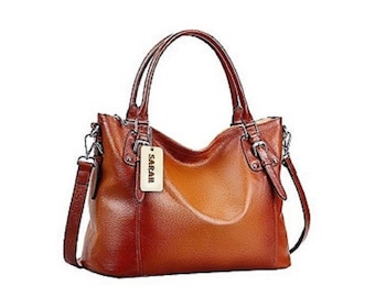 Large Leather Shoulder Bag With Personalized Luggage Tag