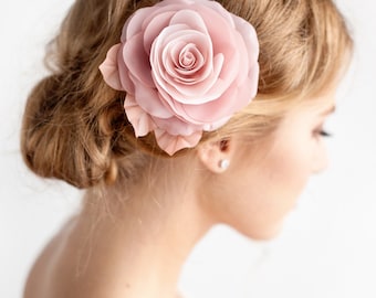 Blush Pink Flower Hair Clip - Bridal Rose Hair Clip - Blush Pink - Dusty Rose - Wedding Hair Accessories