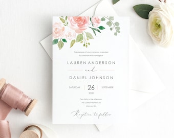 Floral Wedding Invitation Template, Printable Wedding Invitation Set Templates, Floral Invitation, Calligraphy, PDF Instant Download, MM08-3