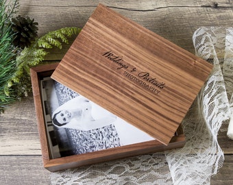 Walnut Box for 4x6" Prints - Custom Engraved Wood Memory Box - Print Photo Box - Box Storage - Presentation Box - Wedding Card Box