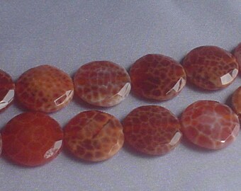Natural Brazilian fire agate faceted coin beads 20 mm 7 inches