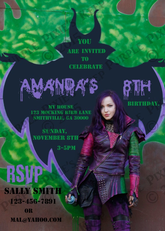 Disney Descendants Birthday Party Invitation Mal Disney Descendants Birthday Party Invitation Mal