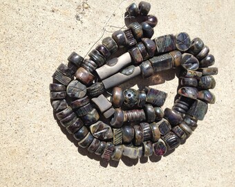 raku beads, kiln fired, primitive