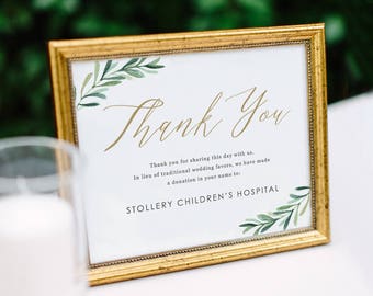 Greenery In Lieu of Favor Sign, Donation Sign, Donation Wedding Sign, Wedding Signs | Edit in Word and Pages