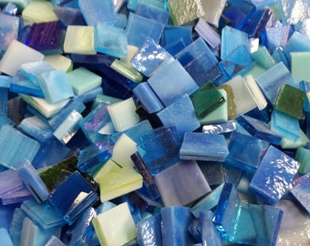 100 AQUA BLUE - Odd Sized Mosaic Stained Glass Tile Mix B33