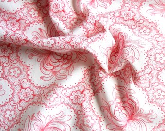 1930's fabric red floral fabric french fabric antique patchwork fabric quilting fabric red floral fabric cotton vintage cotton fabric 163