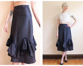1950s Skirt // Dark Ruffle Taffeta Skirt // vintage 50s skirt