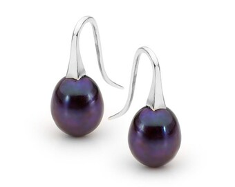 Sterling Silver big Black Pearl drop Earrings
