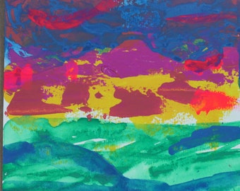 Original Abstract Landscape Abstract Sunset Painting Mixed Media Watercolor Acrylic