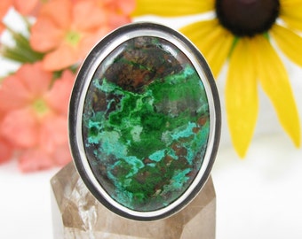 Parrot Wing Jasper Ring - Sterling Silver Parrot Wing Jasper ring with wide patterned band - US size 7.75 - Jasper ring - size 7 3/4