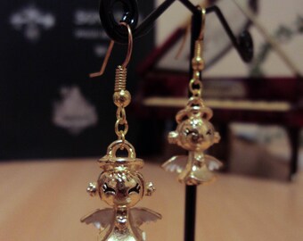 Earrings angel wing white enamel - Gold - 4 cm