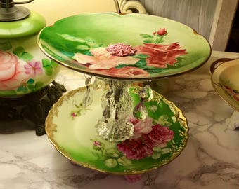 Green and Pink 2 Tiered Cupcake Stand/Cookie Stand/Appetizer Stand