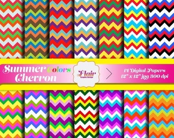 80% OFF SUMMER COLORS Chevron Digital Papers for Scrapbooking, Invitations, Craft Supplies, Pattern Paper, Bright Colors, Backgrounds