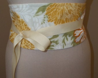 Sash Belt, Obi Belt, Orange Floral Sash, Wrap & Tie Belt