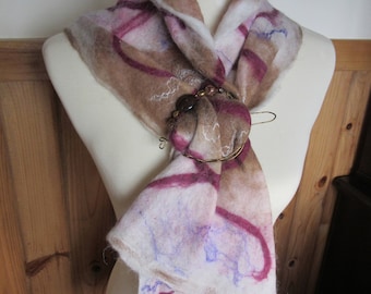 Alpaca Nuno Felted Scarf - Handmade From Alpaca and Other Fibers includes Handmade Scarf Ring/Pin Set