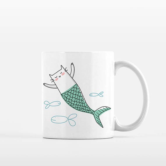 Cat Mermaid Cat Mug, Mermaid Mug, Unique Gift for Friend Girlfriend Gift for Her, Cat Coffee Mug, Funny Mug Fun Mug Cute Mug, Cat Coffee Cup