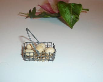 Dollhouse Miniature Eggs in Wire Basket Kitchen Miniature Collectible By VintageReinvented