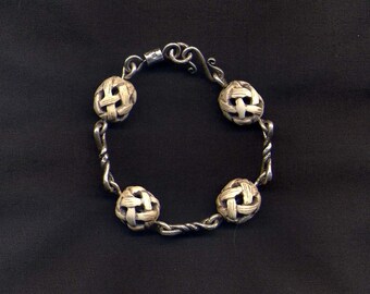 Sterling Silver Twisted Link & Carved Bone Beads