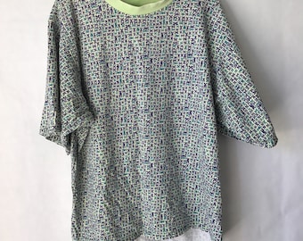 Vintage Boxy Colorful T Shirt - Size Large Extra Large - Blue Green - Geometric - Retro Tee