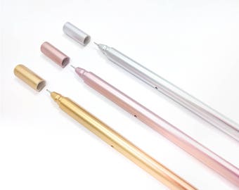 Gold, Rose Gold, or Silver Metallic Fine Tip (.5mm) Ballpoint Pen with Black Ink