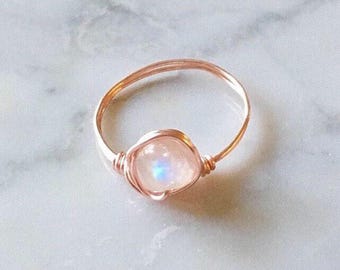 Rose Gold Moonstone Ring • Moonstone ring • Rose gold ring • Gemstone ring • Boho ring • Rainbow Moonstone