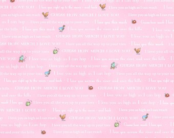 End of Bolt, Light Pink Text from the Guess How Much I Love You 3 Collection by Clothworks 18"x44"