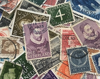 Vintage set of 50 Dutch stamps