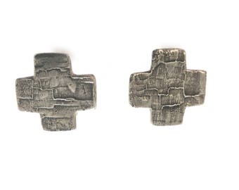 Vintage Handcrafted Southwestern Silver Cross Earrings