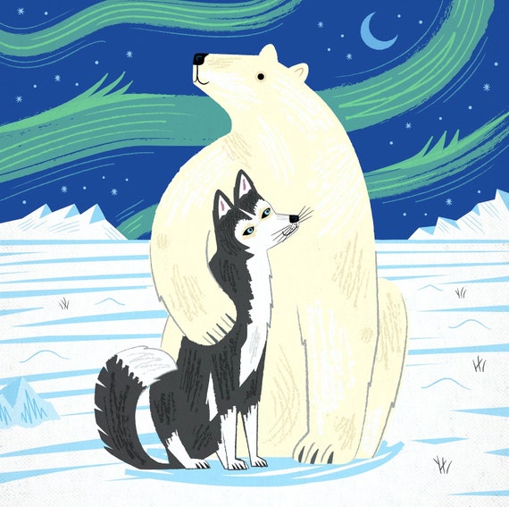 The Polar Bear and The Husky - Children's Animal Art - Nursery Art - Nursery Decor - Limited Edition Art Poster Print - iOTA iLLUSTRATiON