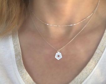 Dainty Hexagon necklace - Silver geometric necklace - Minimalist necklace - Layering necklace - Sterling Silver necklace - Gold necklace
