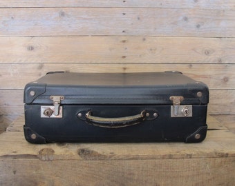 Vintage old French navy cardboard suitcase