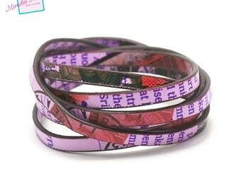 1 m strap leather 5 x 2 mm "magazine" Purple/multicolor
