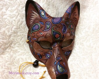 READY TO SHIP Paisley Wolf Mask... original handmade leather masquerade costume galaxy mardi gras halloween burning man wolves