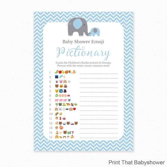 Baby Shower Game Blue Baby Shower Emoji Pictionary Blue