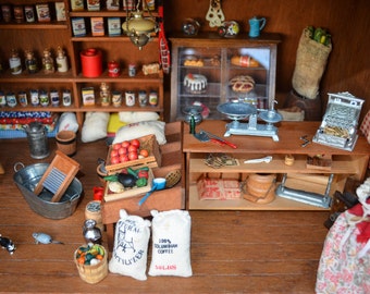 Antique Miniature - General Store Dollhouse Grocery Shop - 1920s -1930s Country Store Wooden Dollhouse