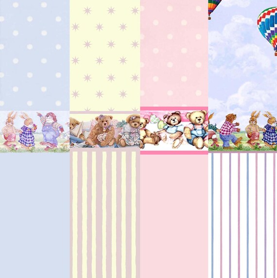 Dolls House Nursery Wallpaper 1/12th scale Choice of Blue Pink