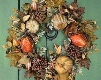 Fall Wreath, Pumpkin Wreath, Autumn Wreath, Harvest Wreath, Thanksgiving Wreath, Fall, Autumn, Front Door Wreath, Pumpkins, Harvest Decor