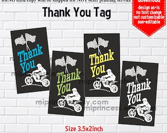 instant download, thank you tag, tag, thank you, gift tag, Dirt bike, boy party, 3.5x2inch printable , non-editable NOT CUSTOMIZABLE