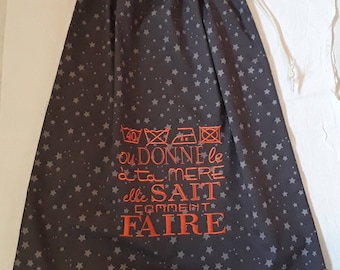 Maxi laundry or wash bag taupe stars and give your mother orange embroidery